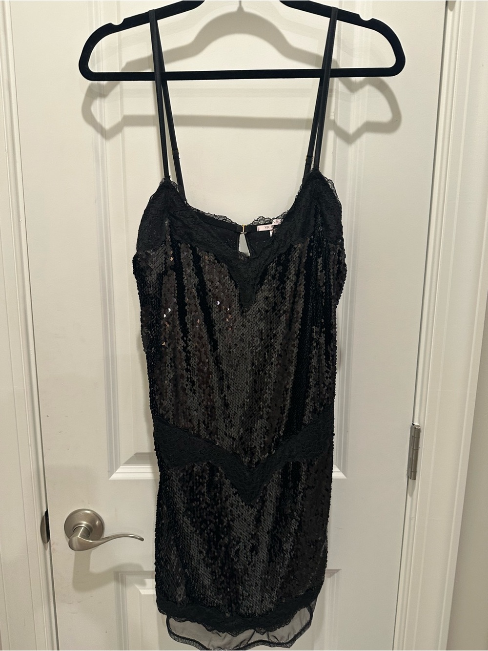 Victoria's Secret Black Sequin Lace Slip Chemise